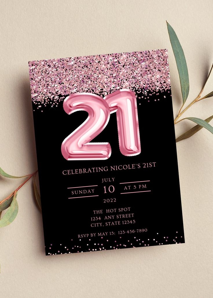 Editable 21st Birthday Invitation Pink And Black Invitation Etsy 