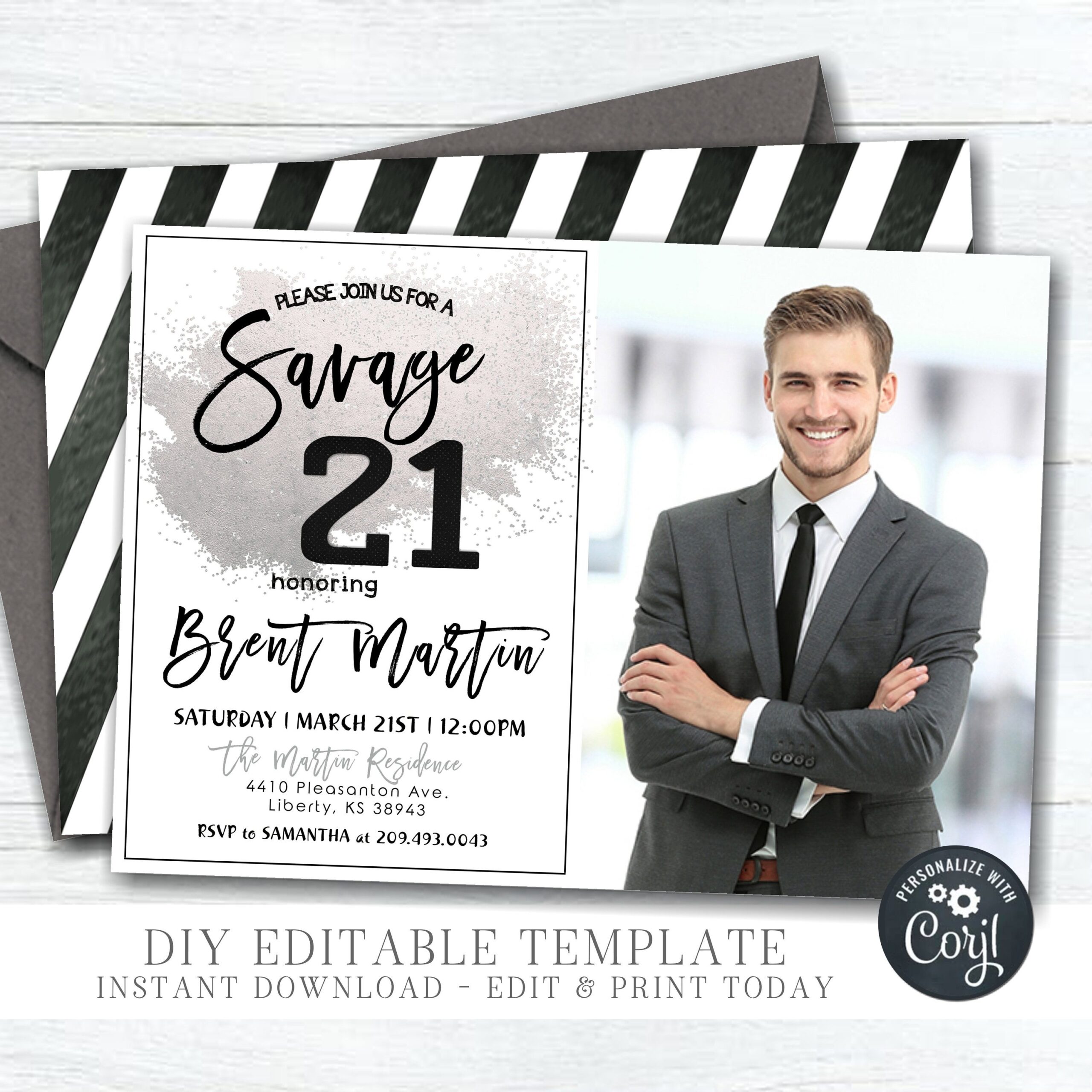 EDITABLE 21st Male Birthday Invitation Savage 21 Birthday Invitation