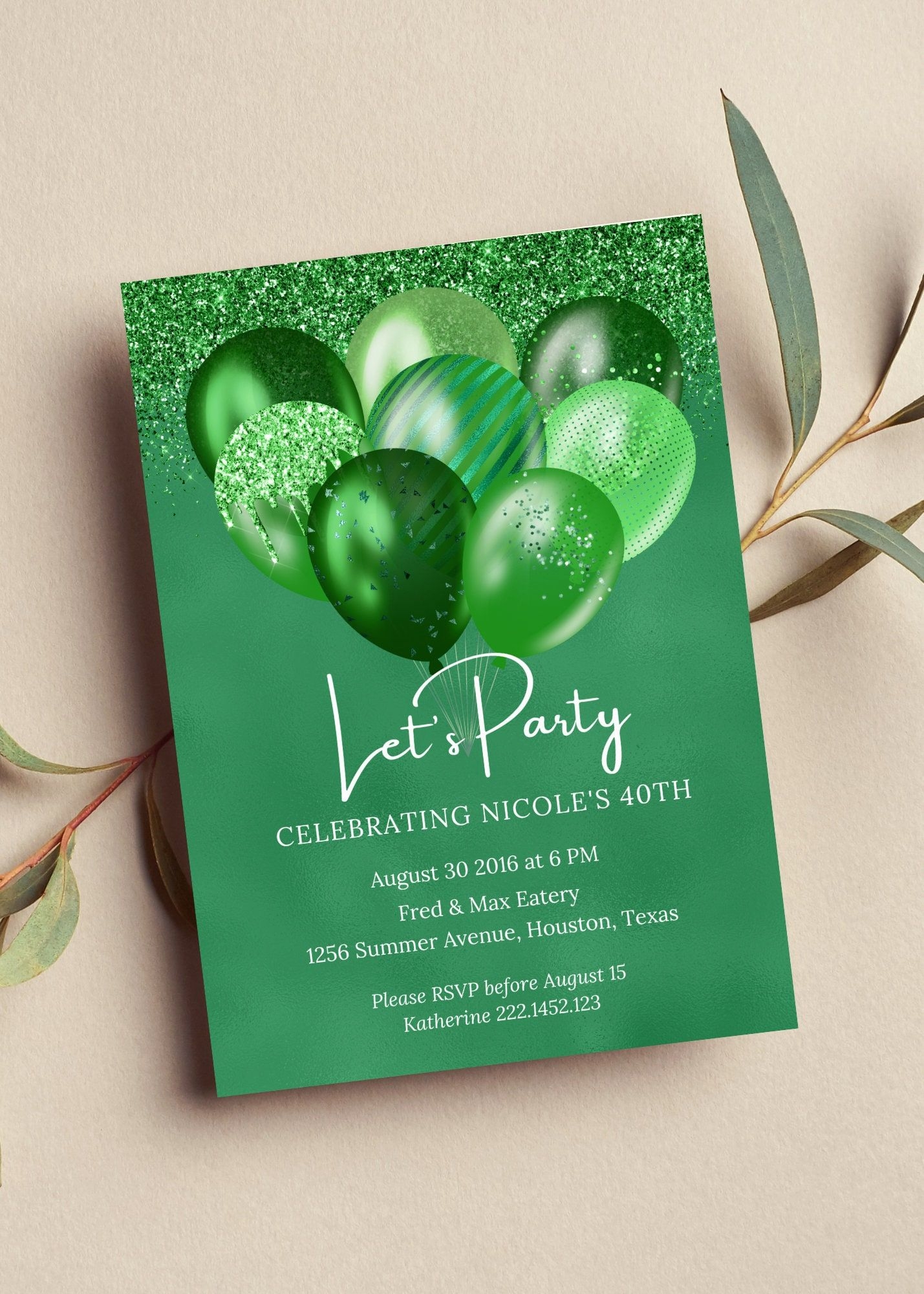 Editable Green Birthday Invitation Let 39 s Party Green Balloons Invite