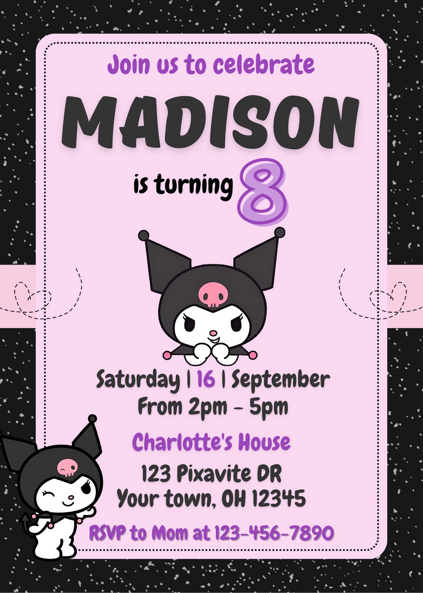 free printable kuromi invitation template