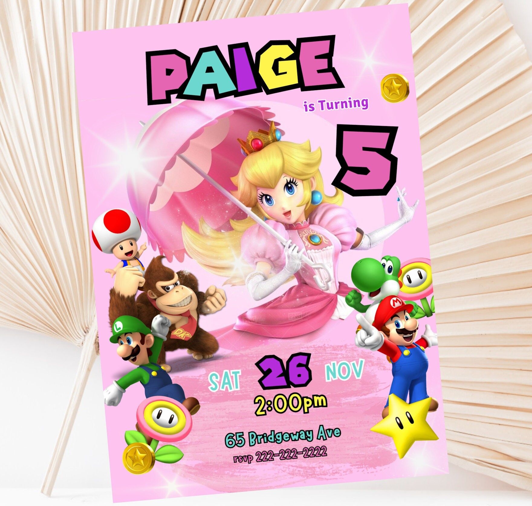 Editable Princess Peach Birthday Invitation Mario Peach Invitation