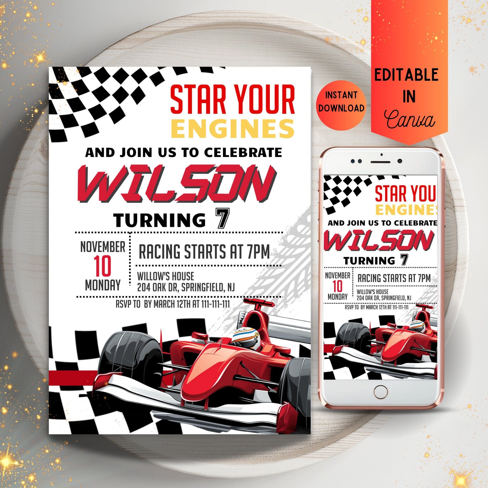 Editable Race Car Birthday Invitation Sport Race Car Invite Boys