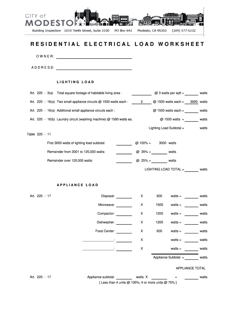 Electric Load Calculation Sheet Worksheets Library