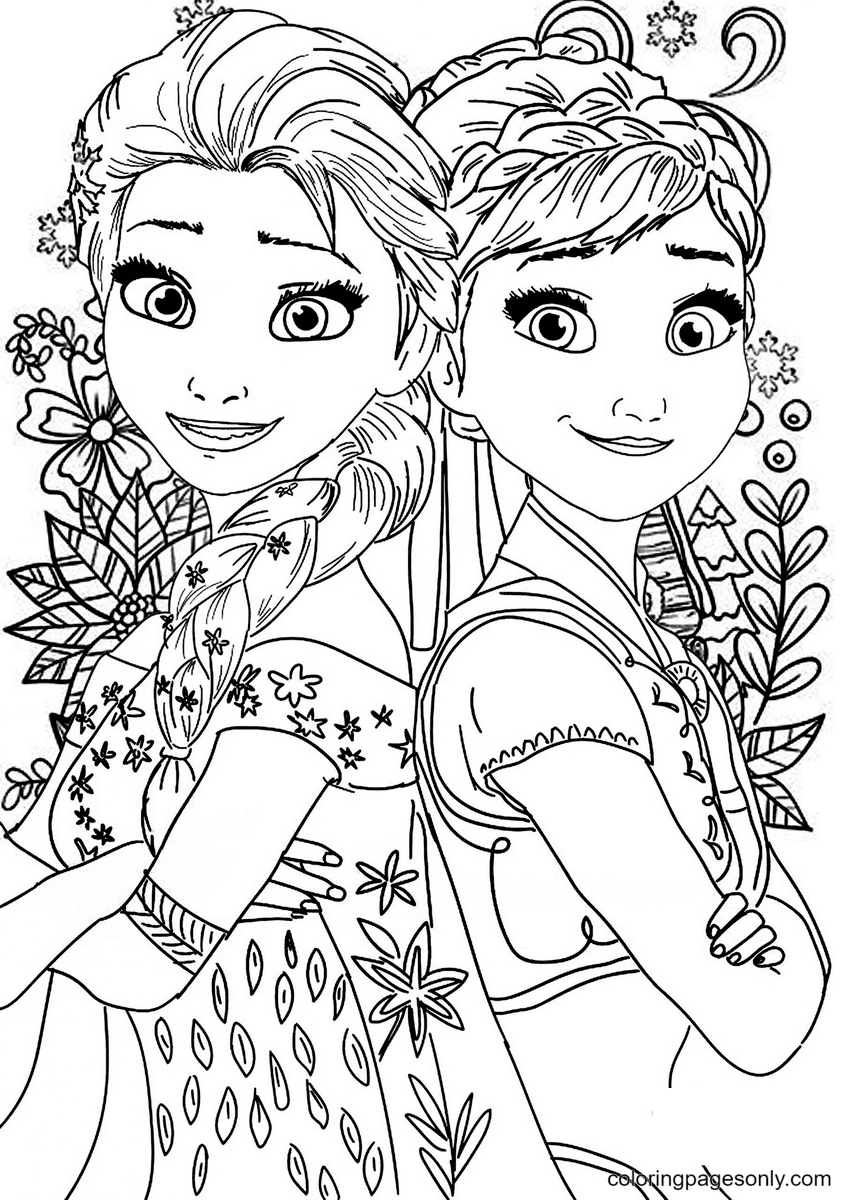 Elsa Anna From Frozen Coloring Page Free Printable Coloring Pages