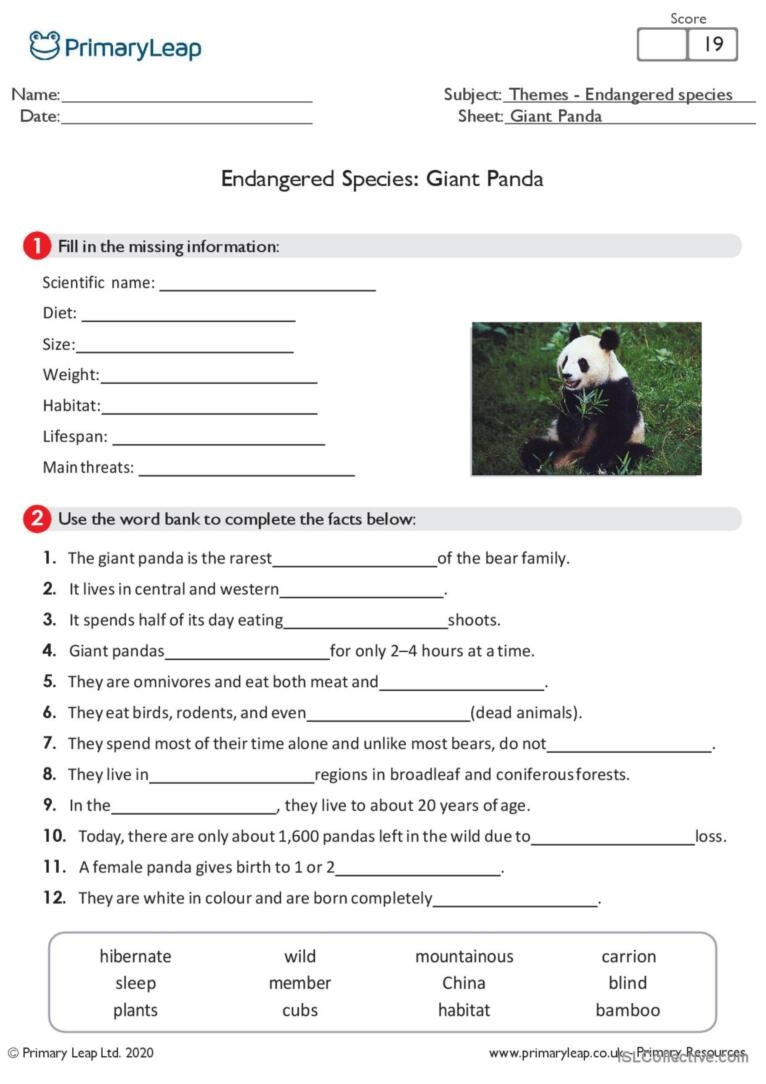 printable endangered species worksheet pdf