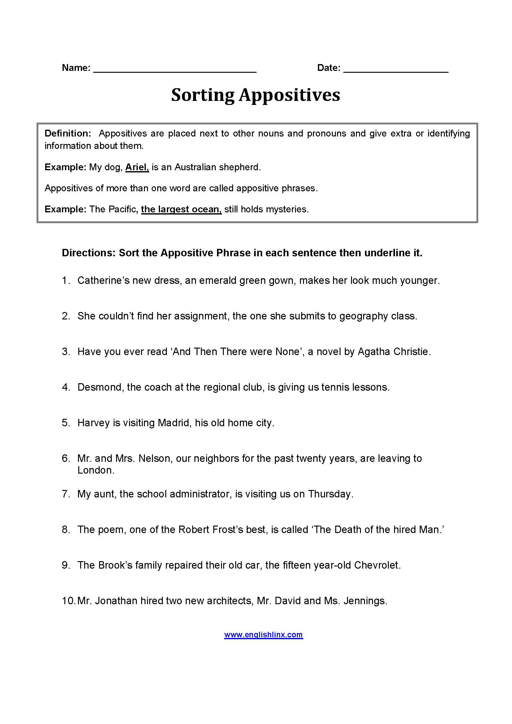 Englishlinx Appositives Worksheets Worksheets Library