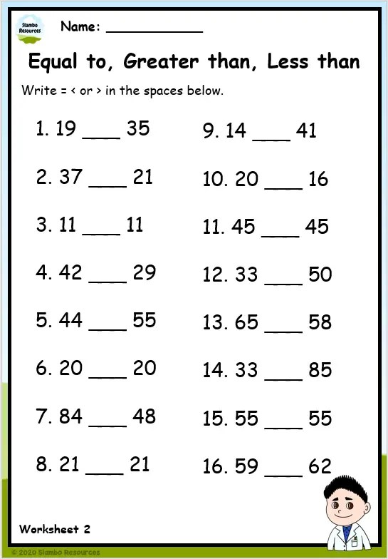 greater than less than worksheet