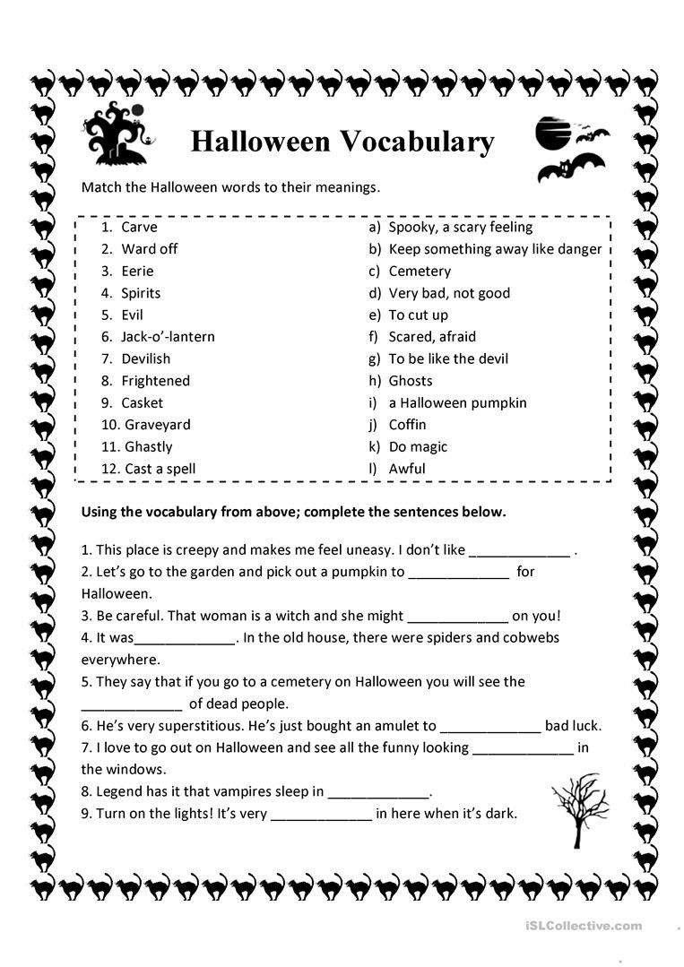 Esl Halloween Worksheets Adults AlphabetWorksheetsFree