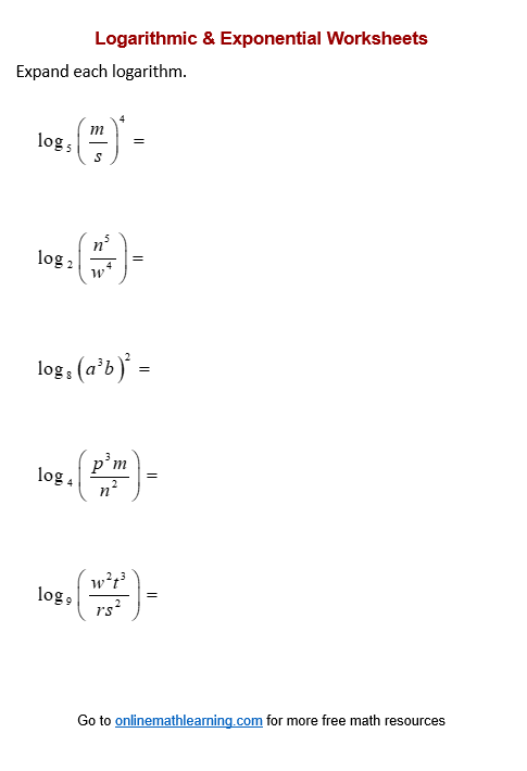 Evaluate Log Worksheets printable Online Answers Examples 
