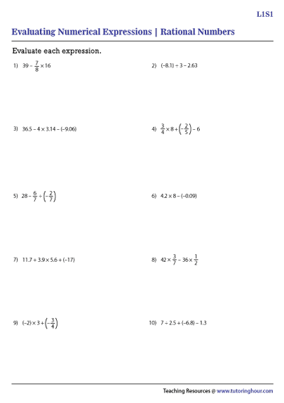 rational numbers worksheet