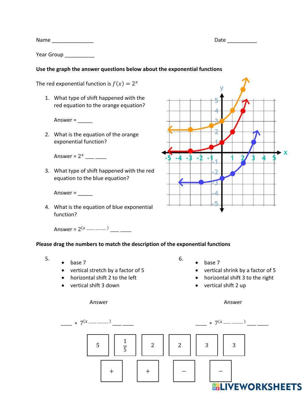 Exponential Functions Changing The Graph Worksheet Live Worksheets 