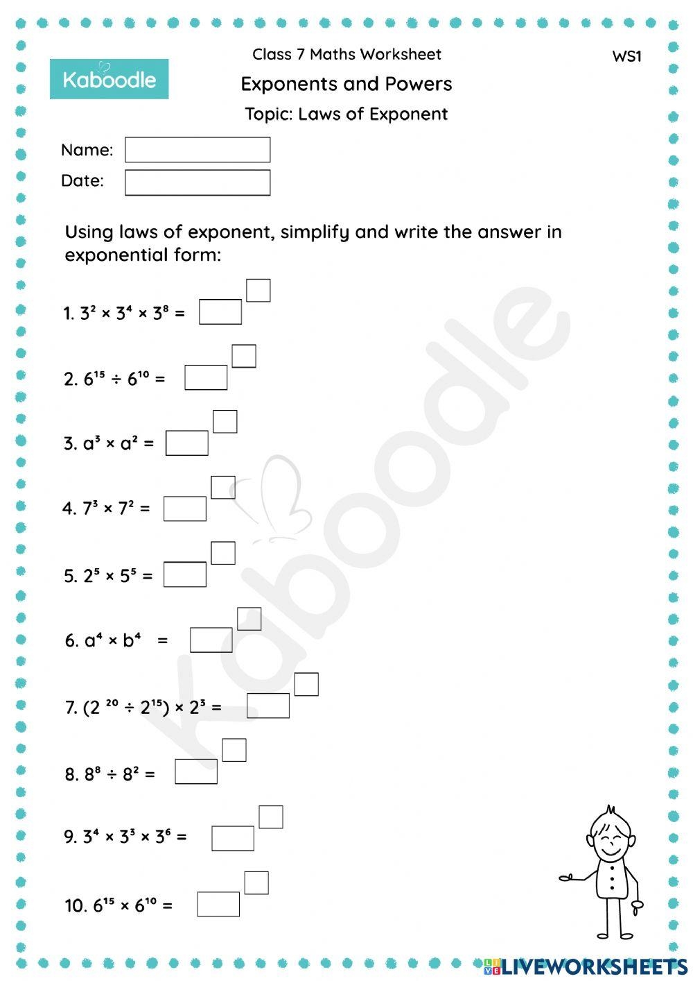6th grade exponents worksheet