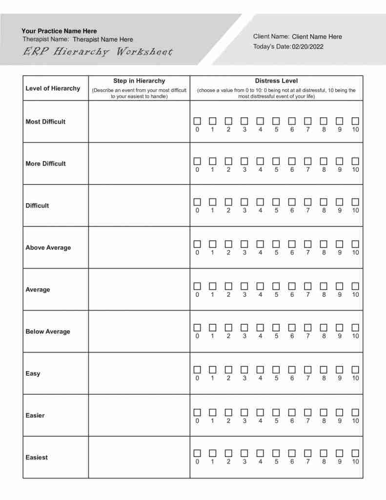 Exposure And Response Prevention ERP Therapy Worksheet Bundle