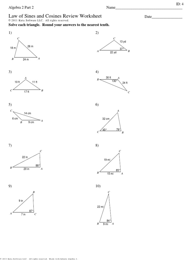 Extra Practice Sine Law And Cosine Law pdf RHHS Math Worksheets