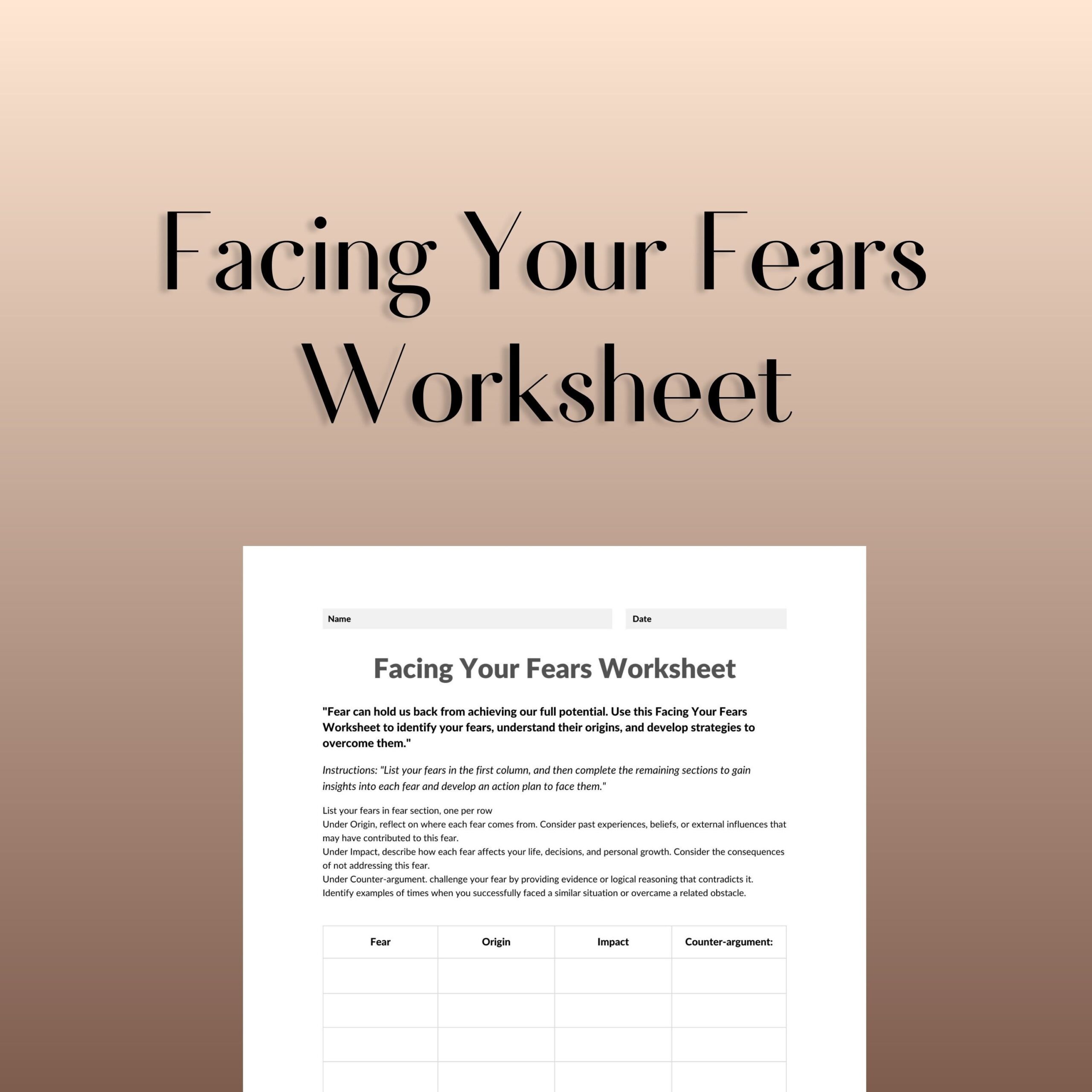 Facing Your Fears Worksheet Etsy Worksheets Library