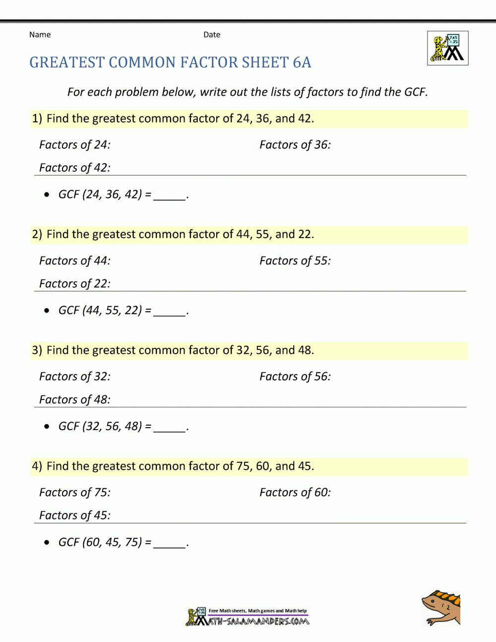 Factoring Greatest Common Factor Worksheet E streetlight