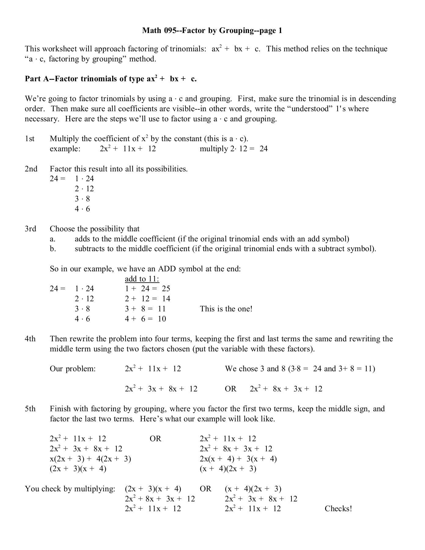factorization by grouping worksheet