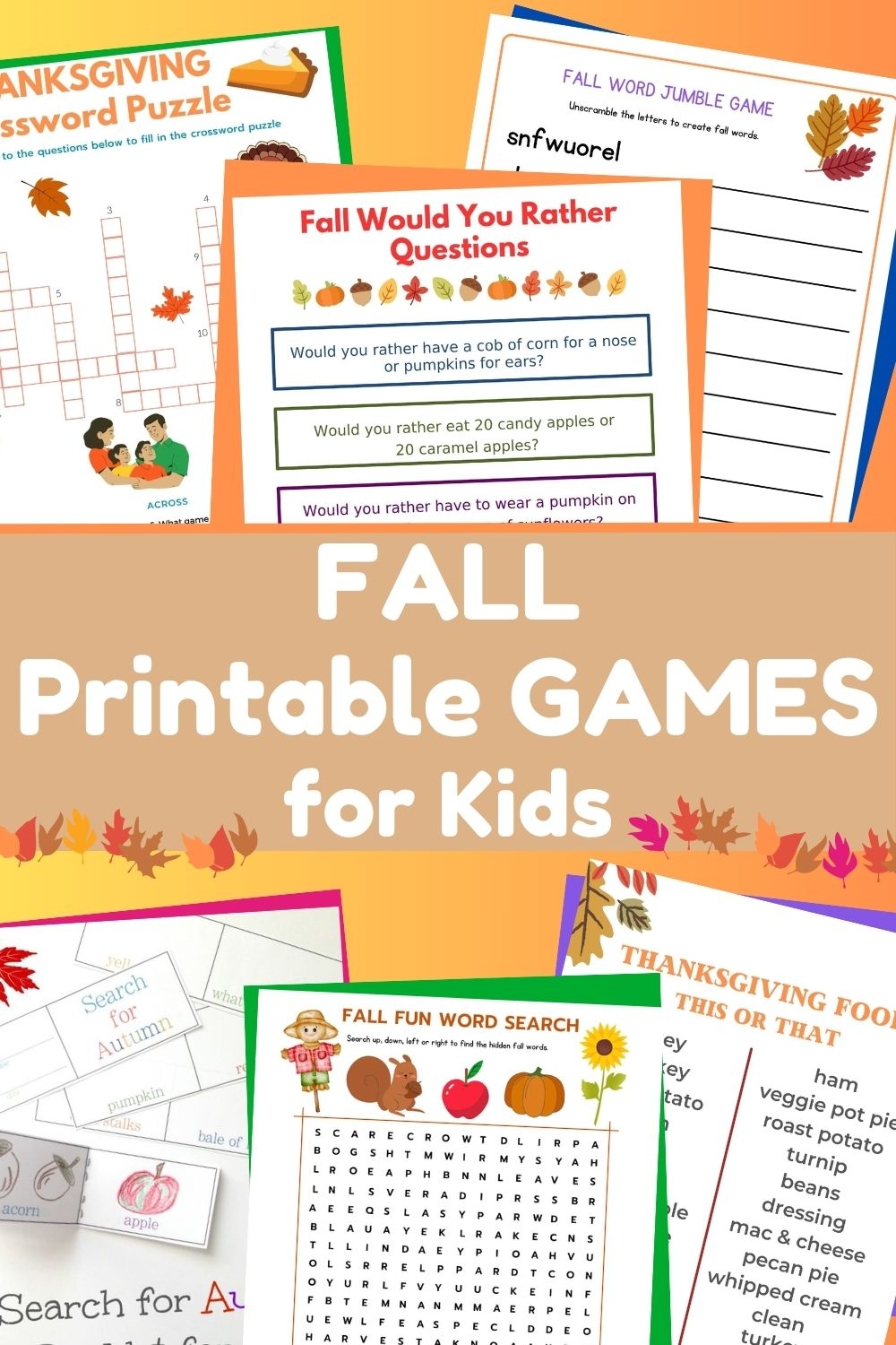 fall printable games for kids