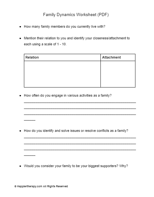 Family Dynamics Worksheet For 6th 8th Grade Lesson Planet