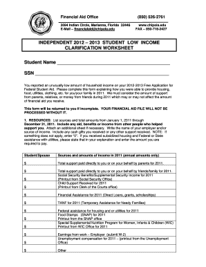 low income clarification worksheet