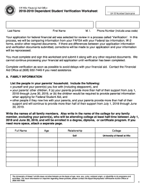 independent student verification worksheet uh hilo