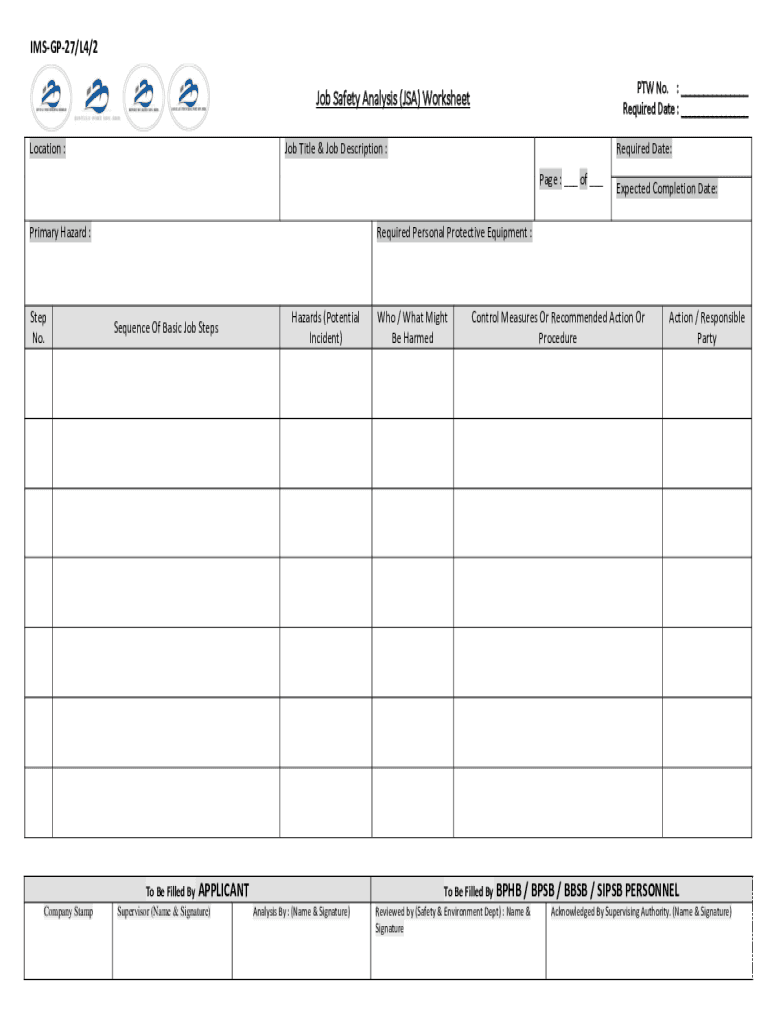 Fillable Online Job Safety Analysis JSA Worksheet Fax Email Print 