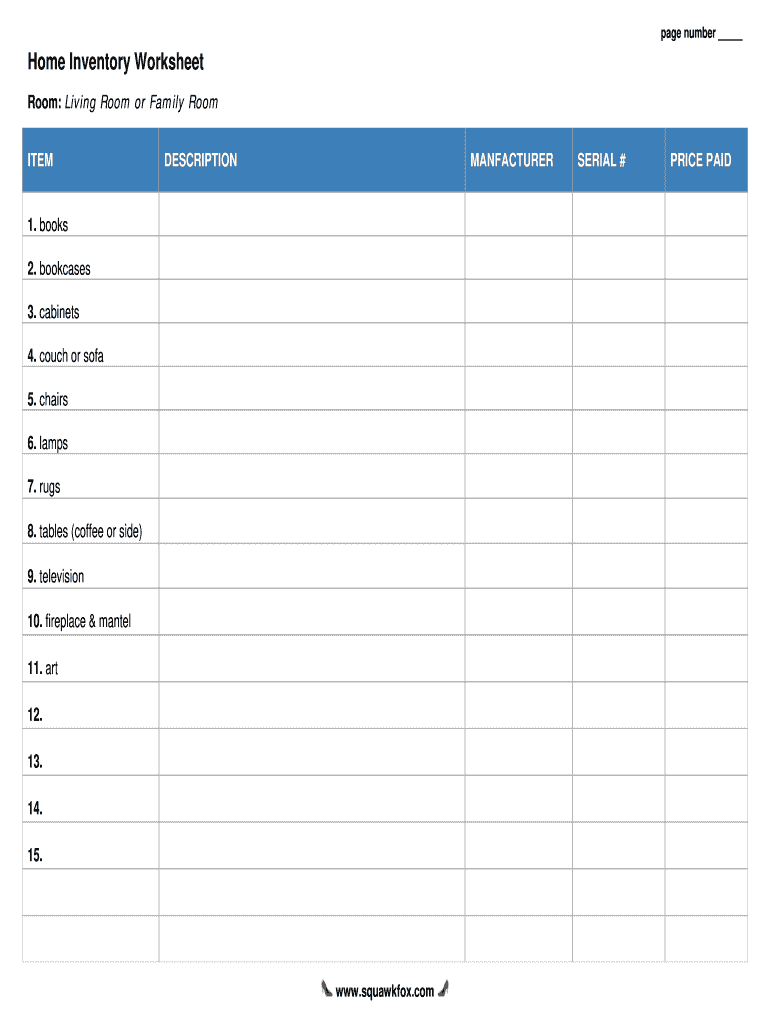 Fillable Online Printable Home Inventory Worksheet Home Inventory Fax