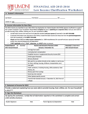 Fillable Online Umdnj Low Income Clarification Form Fax Email Print 