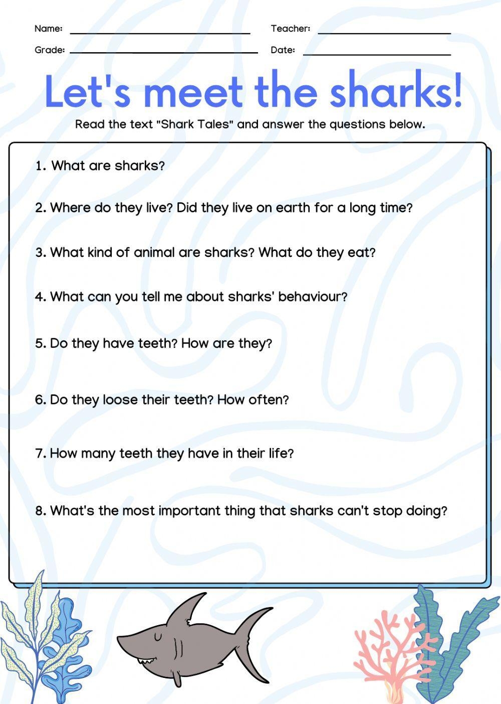 Find The Main Idea Shark Worksheet Thrifty Homeschoolers 