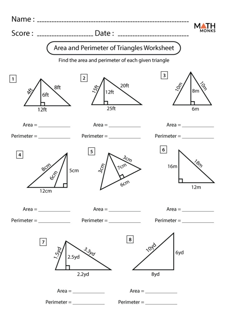 Finding Area And Perimeter Of Triangles Worksheets TraingleWorksheets