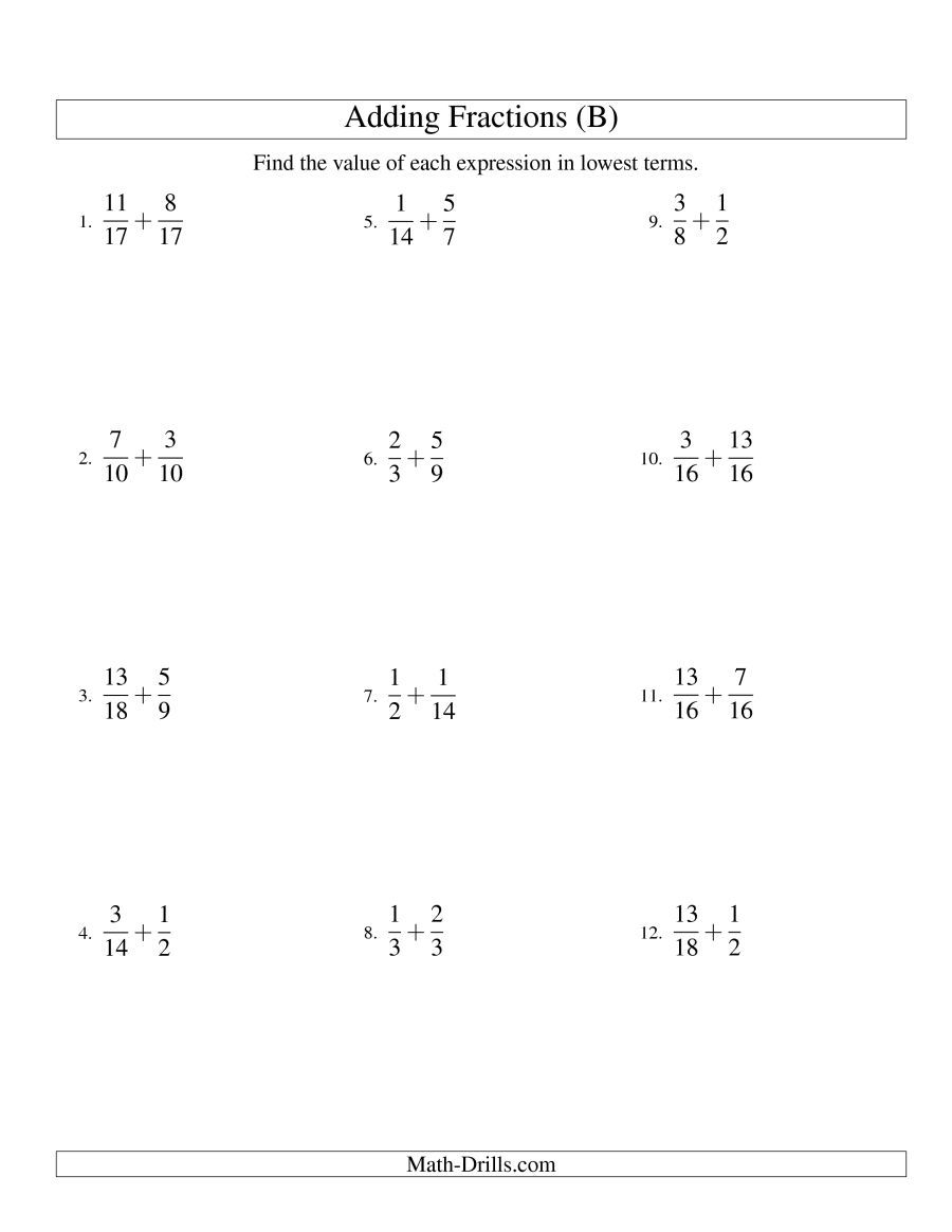 finding common denominators worksheets