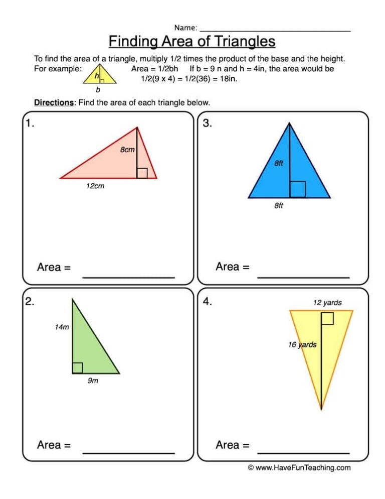 finding area of triangles worksheet