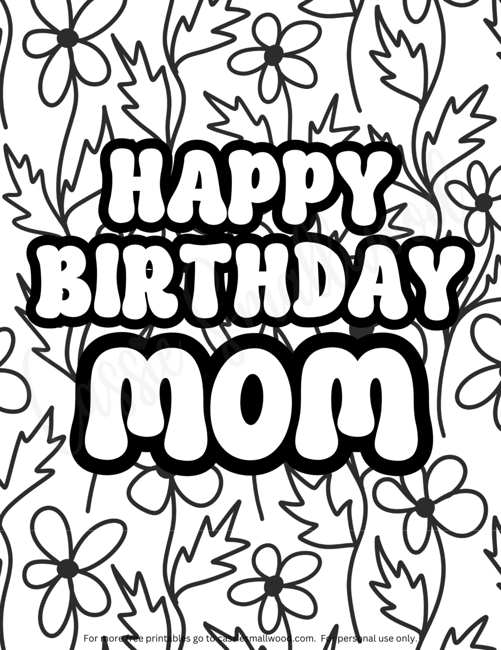 Floral Happy Birthday Mom Coloring Page Cassie Smallwood