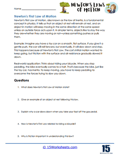laws of motion worksheet