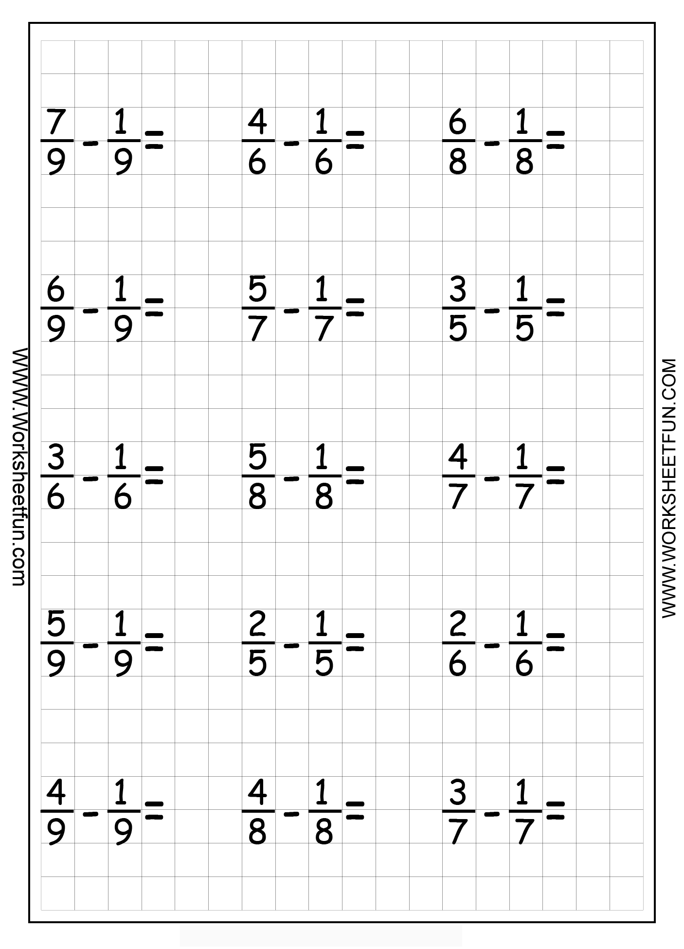 fraction addition subtraction worksheet