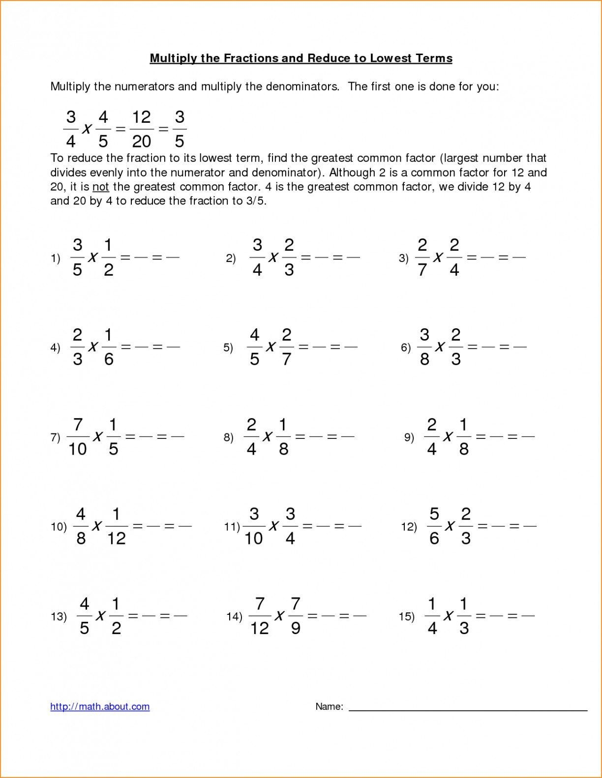 fractions for 5th graders worksheets
