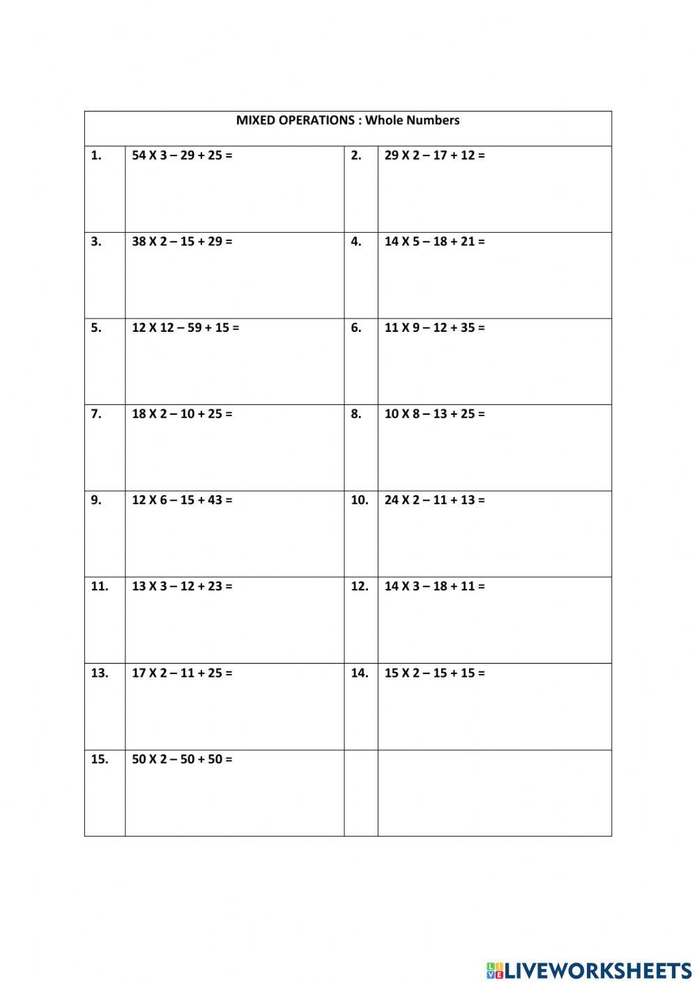 Fractions Mixed Operations Worksheets Practice Grid Beyond 