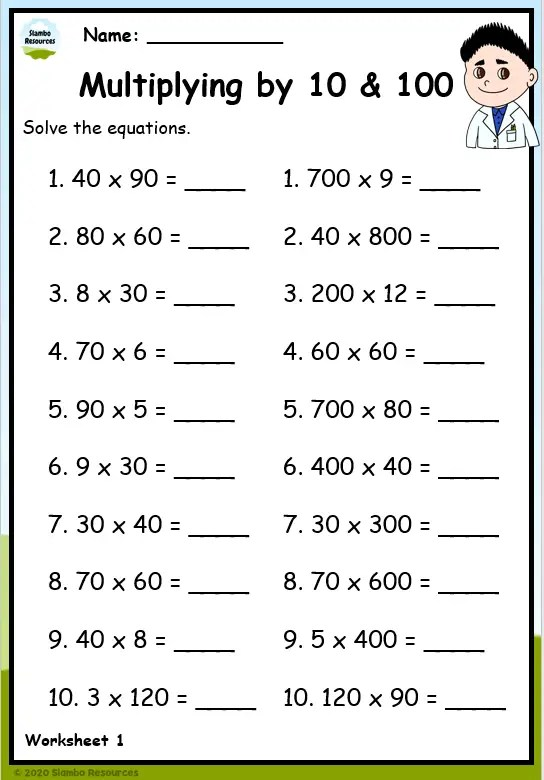 5th grade math worksheets multiplication