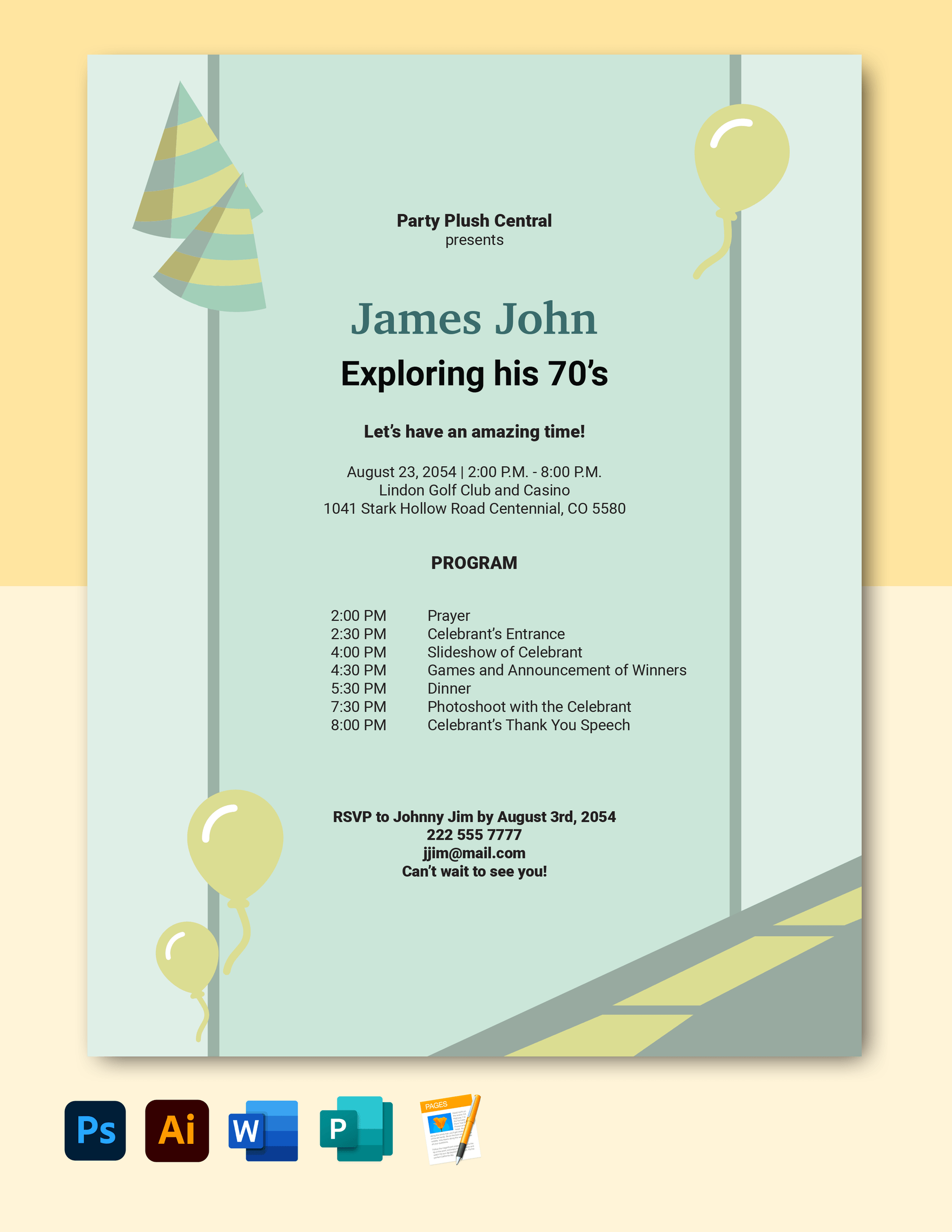 Free 65th Birthday Party Program Template Illustrator Word Apple