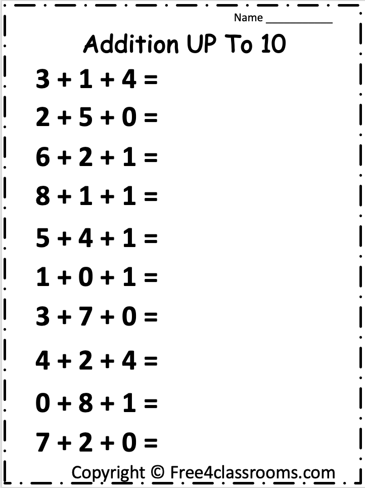 Free Addition Up To 10 Math Worksheet Free Worksheets 