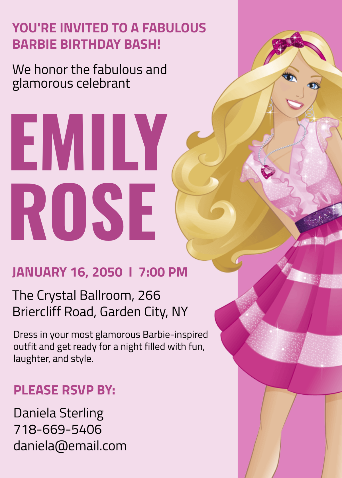 Free Adult Barbie Birthday Invitation Template To Edit Online