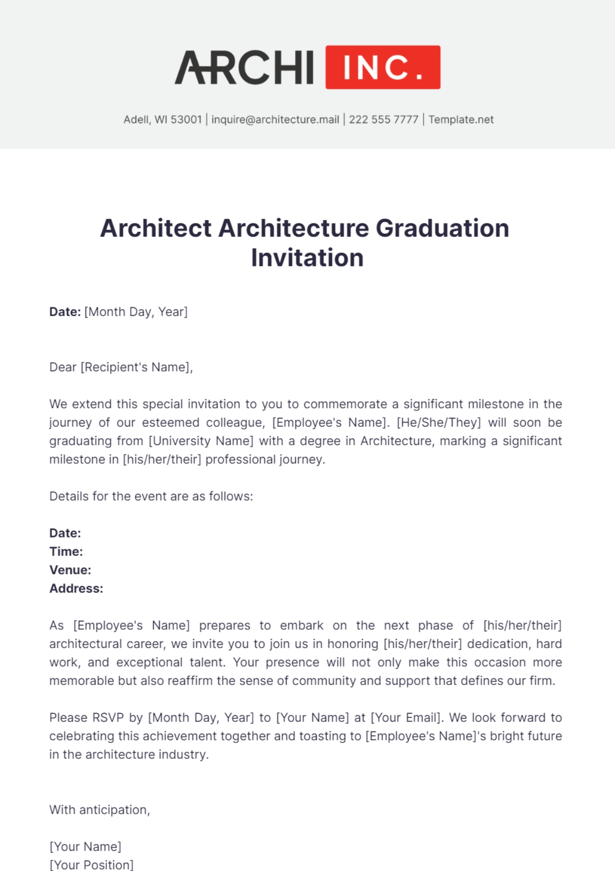 Free Architect Architecture Graduation Invitation Template To Edit Online