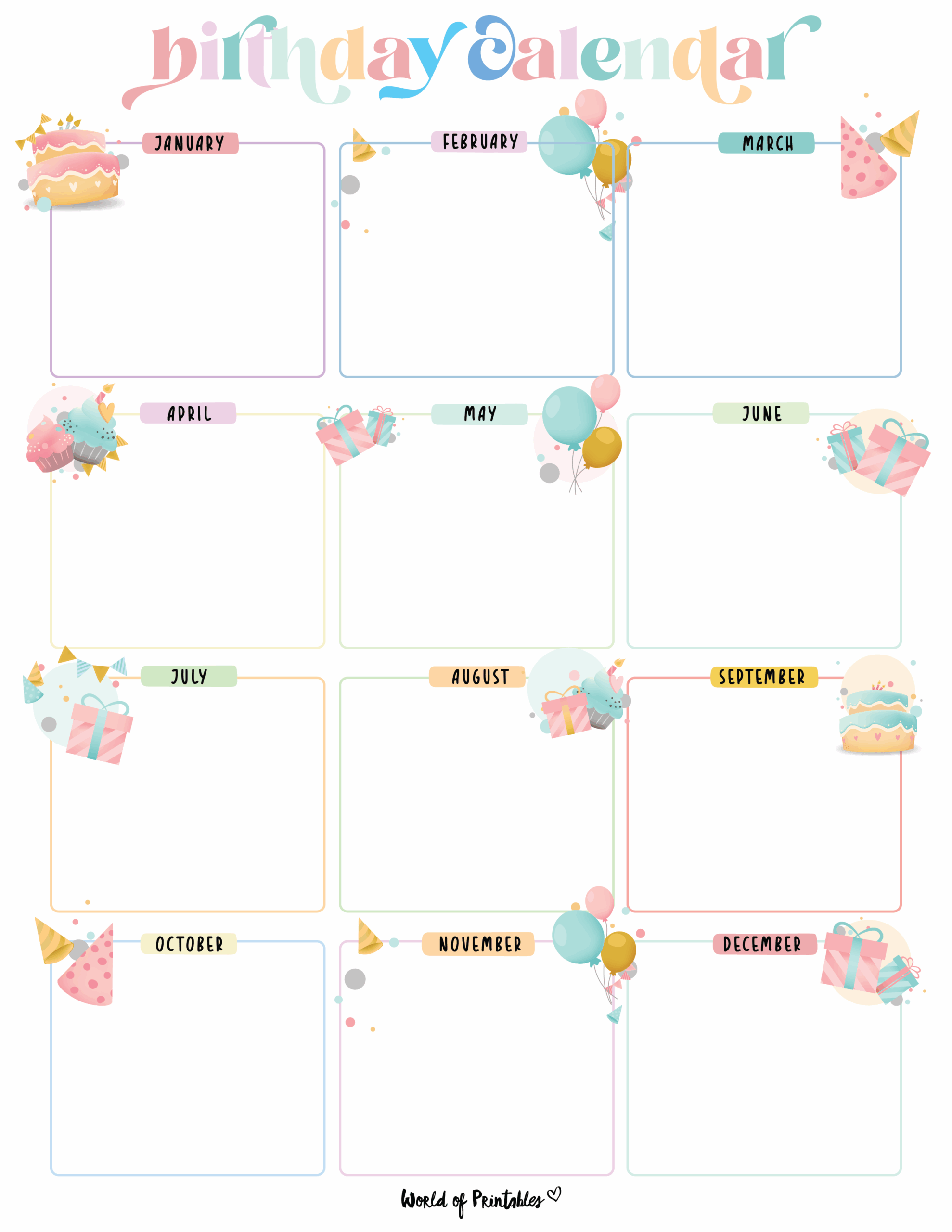Free Birthday Calendar Template Printable Customizable 42 OFF