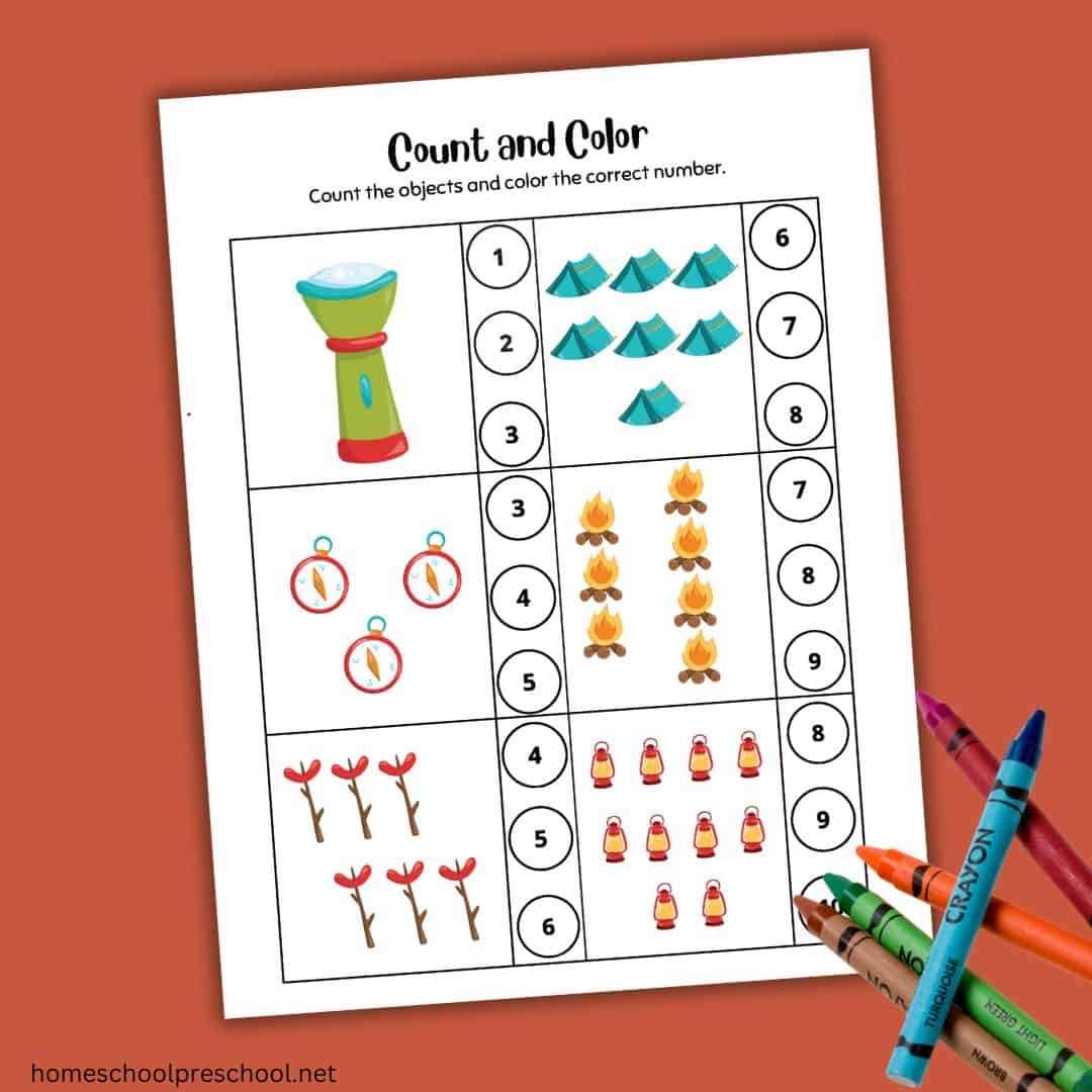 Free Camping Counting Worksheets For Preschoolers