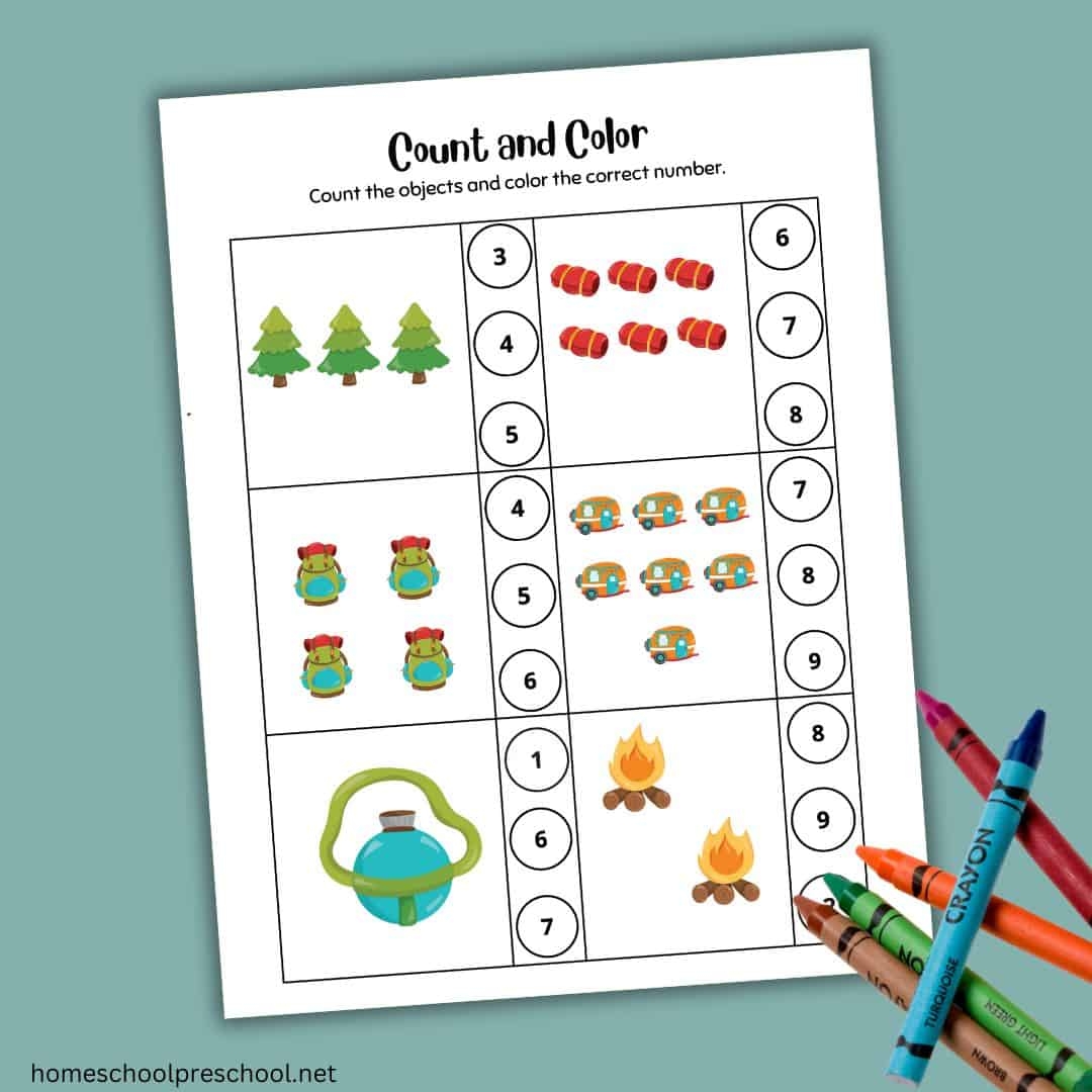 Free Camping Counting Worksheets For Preschoolers