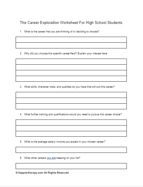 career exploration for high school students worksheet