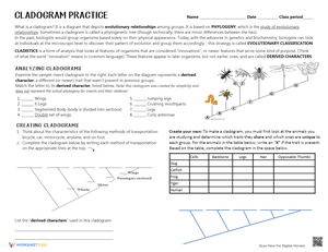 Free Collection Of Cladogram Worksheets For Students Worksheets Library