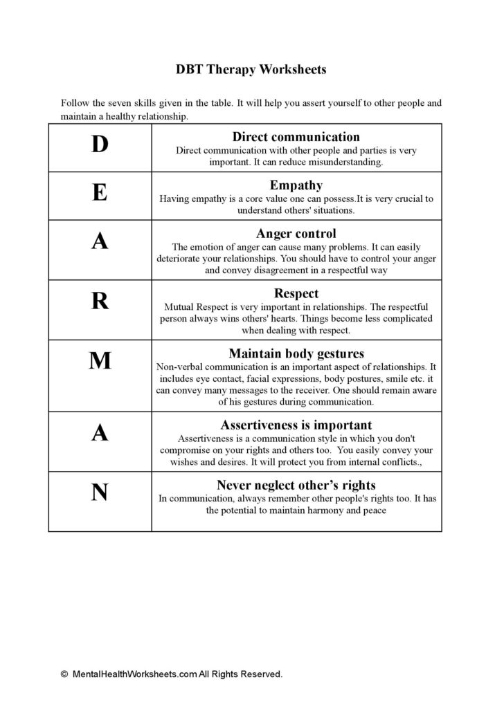 free dbt worksheets