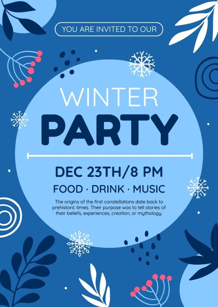Free Drink Music Winter Party Invitation Template