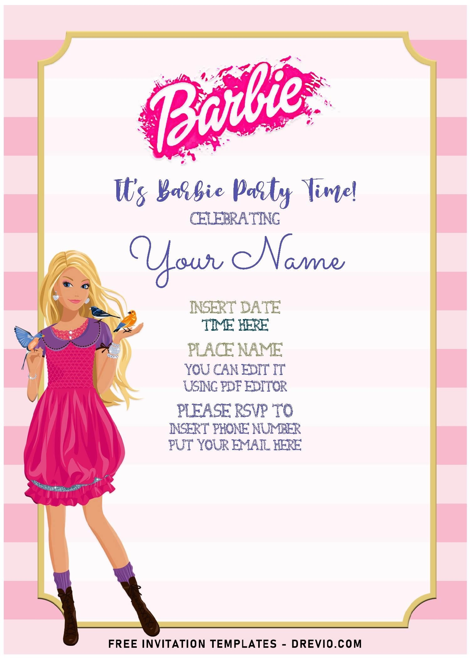 Free Editable Barbie Birthday Invitation Templates
